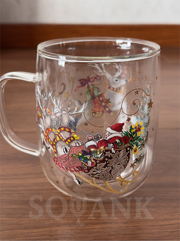 SQK-010 Eco-friendly Double-walled Insulated Printed Custom Glass Mug