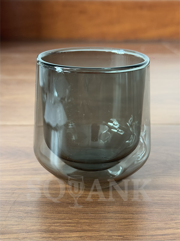 SQK-008 Eco-friendly Double-walled Insulated Dark Green Glass Cup with Ribbed Bottom